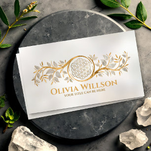 Tarjeta De Visita Flor de vida - Perla y oro