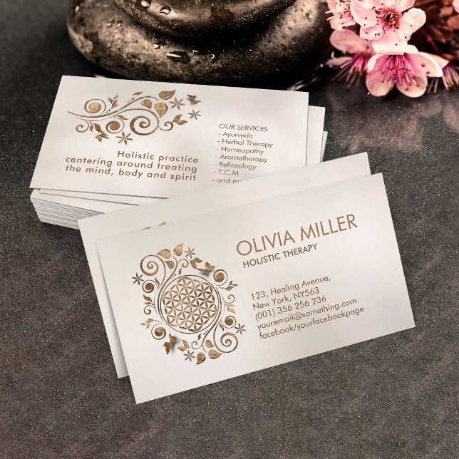 Tarjeta De Visita Flor de vida Swirl Pastel oro en perla (Subido por el creador)
