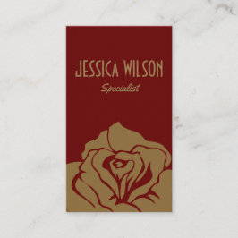 Tarjeta De Visita Flor dorada de color rojo oscuro, moderna y moda