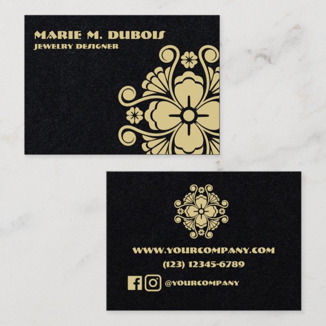Tarjeta De Visita Flor dorada minimalista (Anverso / Reverso)