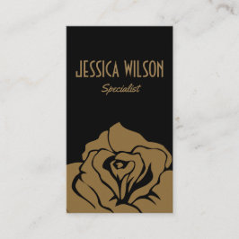 Tarjeta De Visita Flor dorada negra moderna y de moda