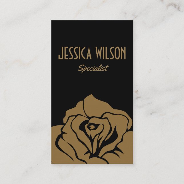 Tarjeta De Visita Flor dorada negra moderna y de moda (Anverso)