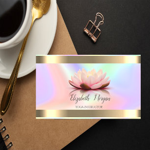 Tarjeta De Visita Flor elegante con franja dorada holográfica Yoga 