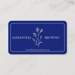 Tarjeta De Visita Flor enmarcada beige y azul marino