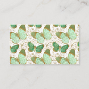 Tarjeta De Visita Flor floral blanca mariposa verde