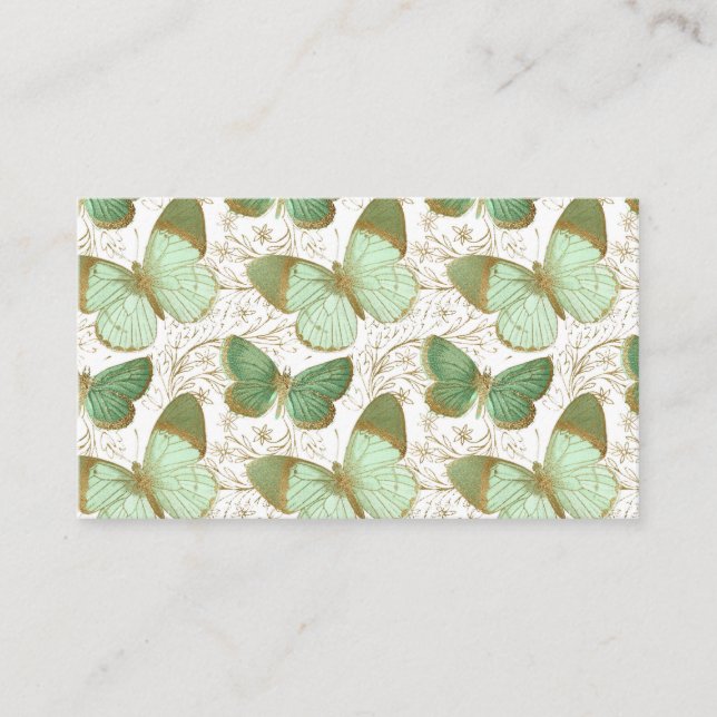 Tarjeta De Visita Flor floral blanca mariposa verde (Anverso)
