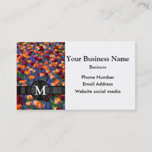 Tarjeta De Visita Flor floral del tulipán bonito con monograma