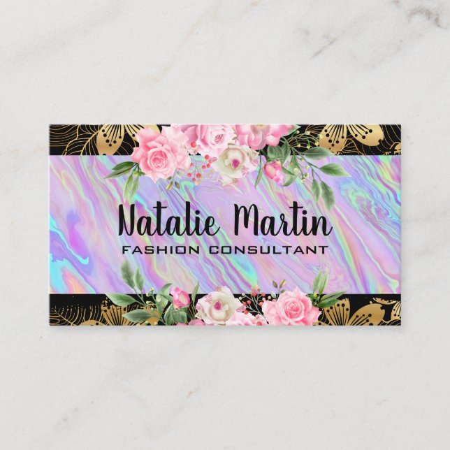 Tarjeta De Visita Flor | Floral dorada | Irlandés (Anverso)