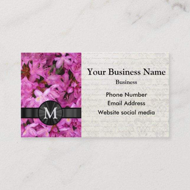 Tarjeta De Visita Flor floral rosa de bonito monogramada (Anverso)
