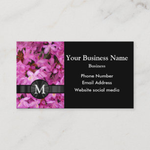 Tarjeta De Visita Flor floral rosada bonita con monograma