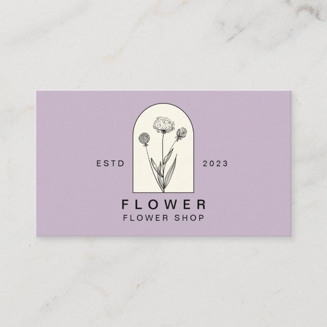 Tarjeta De Visita Flor florista beige morada girly dandelion floral (Anverso)