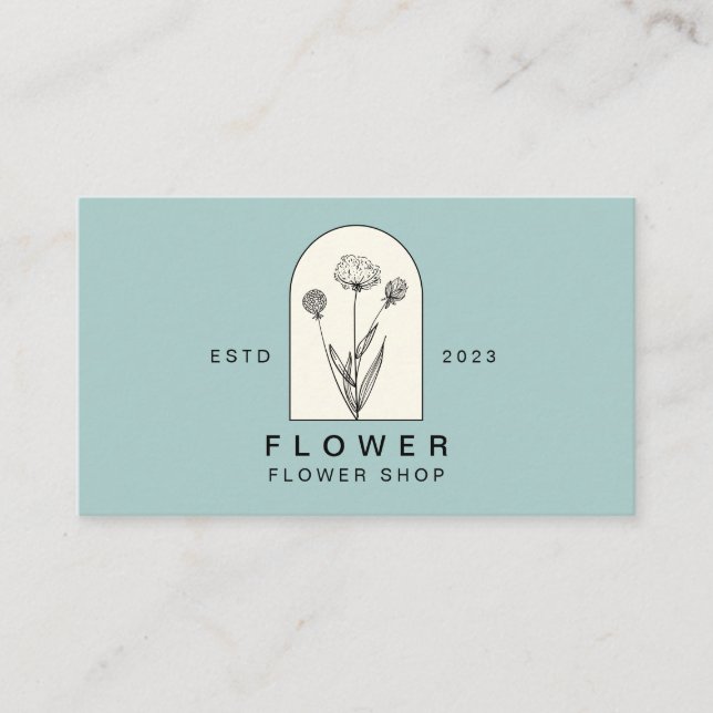 Tarjeta De Visita Flor florista beige verde girly dandelion florido  (Anverso)