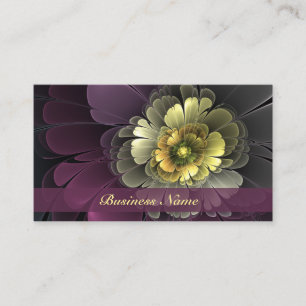 Tarjeta De Visita Flor Fractal Gris Purpura Moderna Abstracta