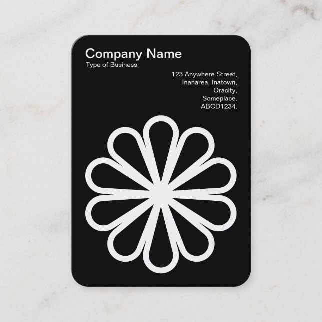 Tarjeta De Visita Flor Geométrica 07 - Blanco sobre Negro (Anverso)