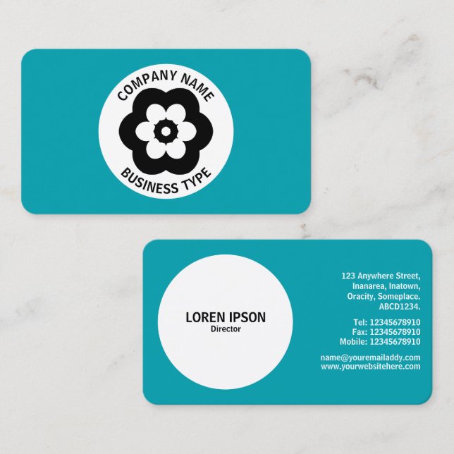 Tarjeta De Visita Flor geométrica - Azul #009FAE (Anverso / Reverso)