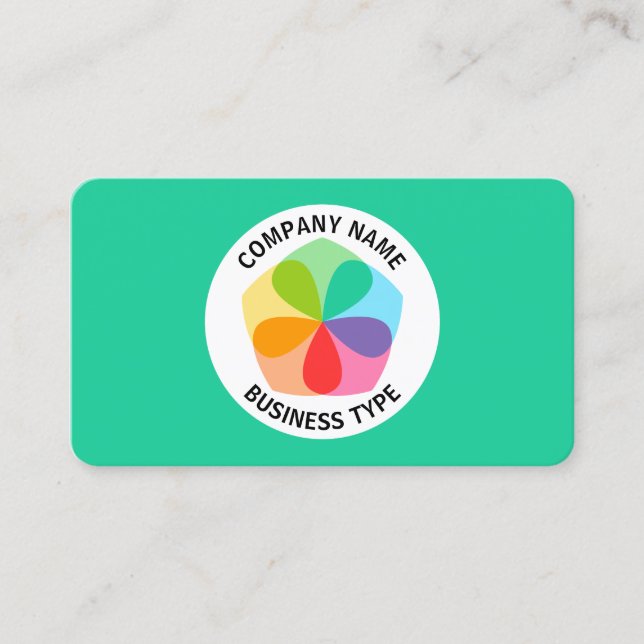 Tarjeta De Visita Flor geométrica - verde #19CD99 (Anverso)