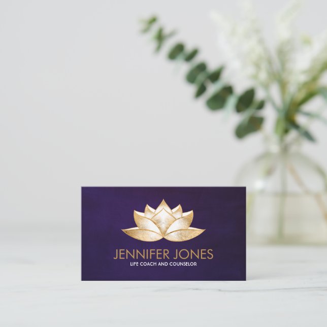 Tarjeta De Visita Flor Golden Lotus brillante (Anverso de pie)