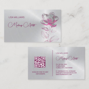 Tarjeta De Visita Flor metálica brillante rosa