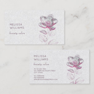 Tarjeta De Visita Flor metálica rosa transparente brillante