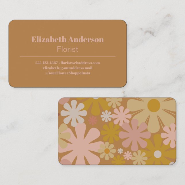 Tarjeta De Visita Flor moderna de cosecha estética de los años 60 (Anverso / Reverso)