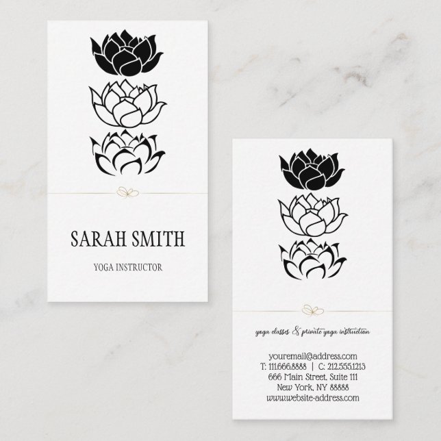 Tarjeta De Visita Flor moderna de loto blanco y negro (Anverso / Reverso)