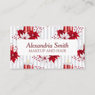 Tarjeta De Visita Flor moderna de poinsettia blanca y roja