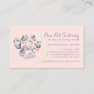 Tarjeta De Visita Flor morado Mascota Situ Grooming Paw