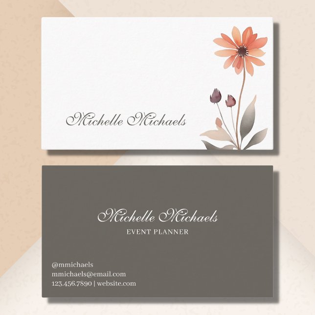 Tarjeta De Visita Flor Naranja floral con guión moderno (Subido por el creador)