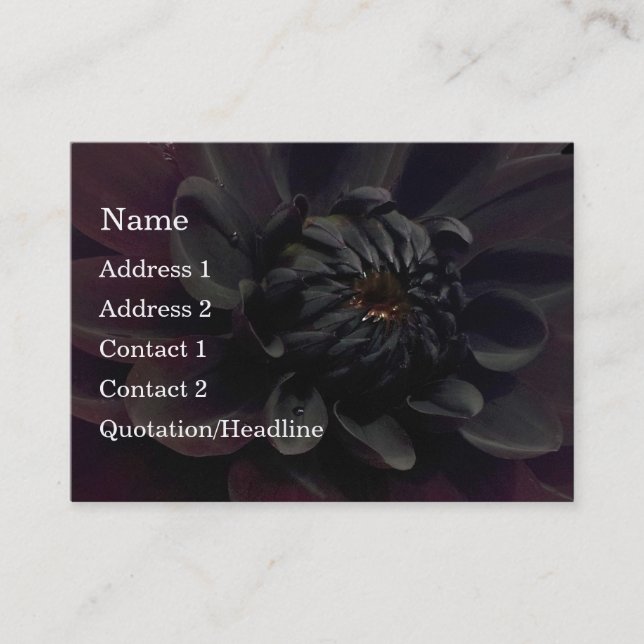Tarjeta De Visita Flor negra floral moderna de la dalia (Anverso)