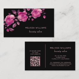 Tarjeta De Visita Flor negra metálica rosa brillante