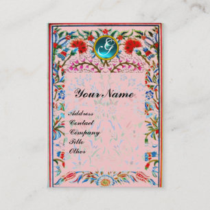 Tarjeta De Visita FLOR ORIENTAL DAMASCO MONOGRAMA Azul Aguamarina