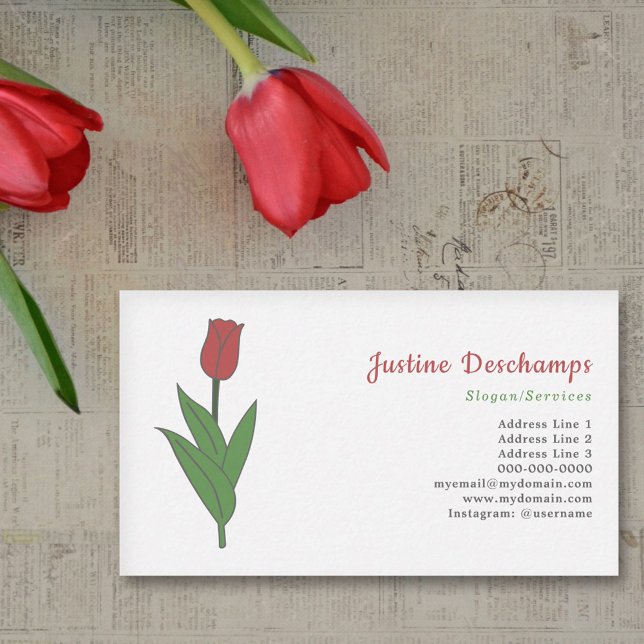 Tarjeta De Visita Flor Pastel de Tulipanes Rojos Botánicos (Botanical Red Tulip Business Card)