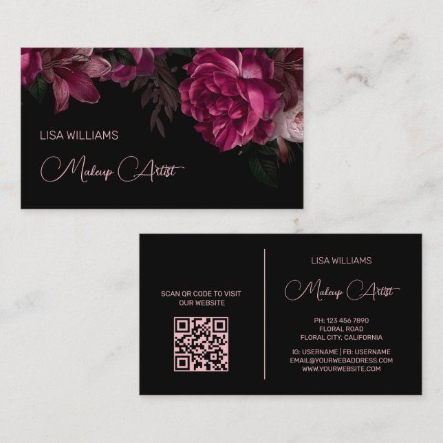 Tarjeta De Visita Flor Peonía Rosa Negra (Anverso / Reverso)