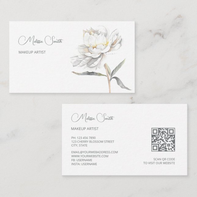 Tarjeta De Visita Flor peony de color blanco (Anverso / Reverso)
