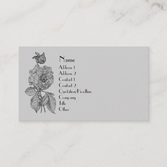 Tarjeta De Visita Flor peony en gris plateado elegante (Anverso)