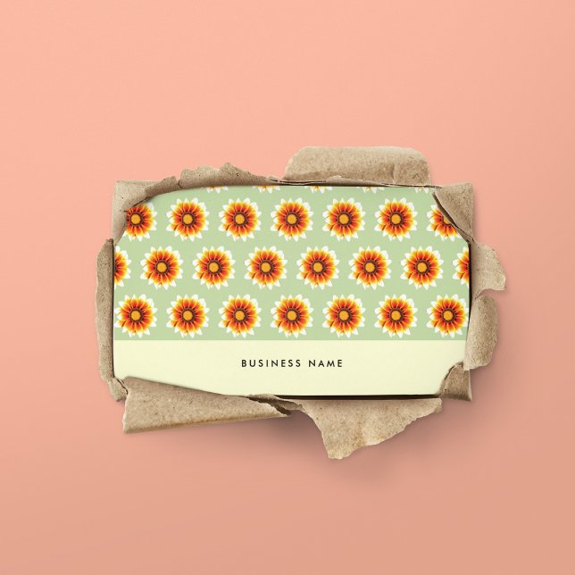 Tarjeta De Visita Flor Retro Pequeña Mostaza Verde Floral Amarilla (Front)