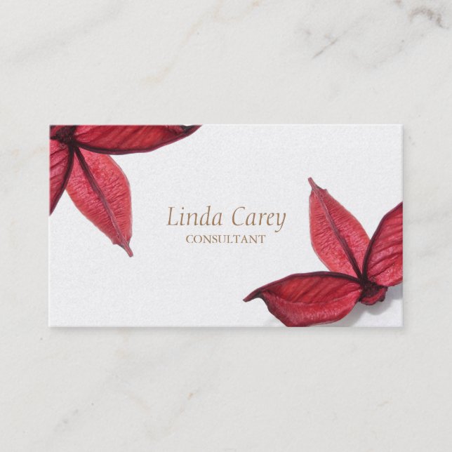 Tarjeta De Visita Flor roja otoño elegante (Anverso)