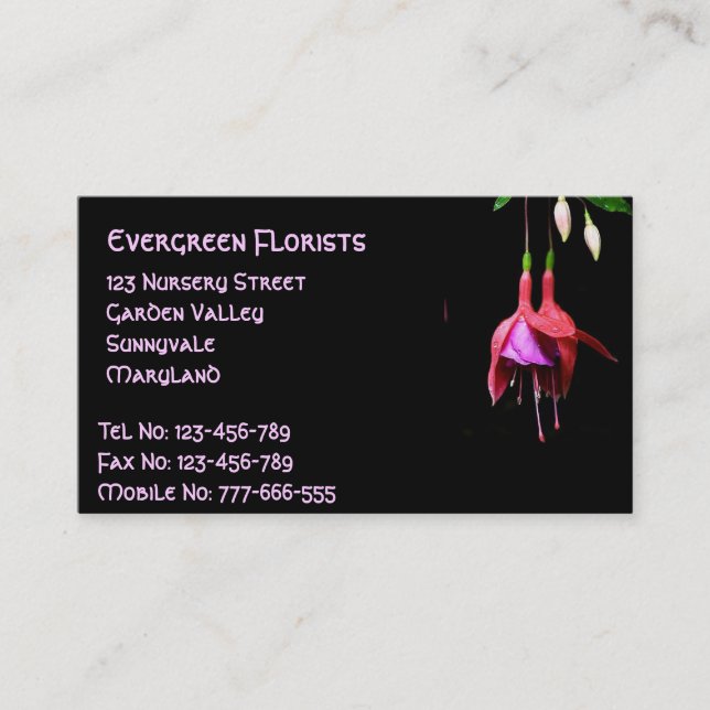Tarjeta De Visita Flor rosa de Fuchsia (Anverso)