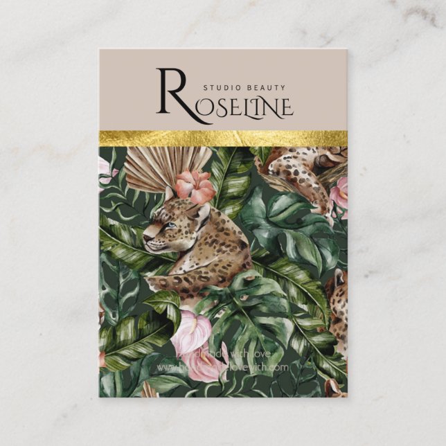 Tarjeta De Visita Flor rosa de la jungla de tigres tropicales (Anverso)