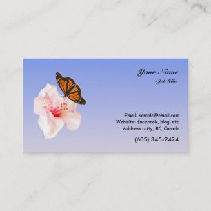 Tarjeta De Visita flor rosa de rododendros y mariposa