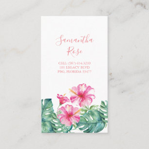 Tarjeta De Visita Flor rosa Hibiscus Monstera Palm Leyes