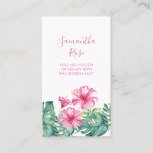 Tarjeta De Visita Flor rosa Hibiscus Monstera Palm Leyes