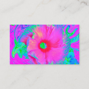 Tarjeta De Visita Flor rosa psicodélica y roja hibiscus