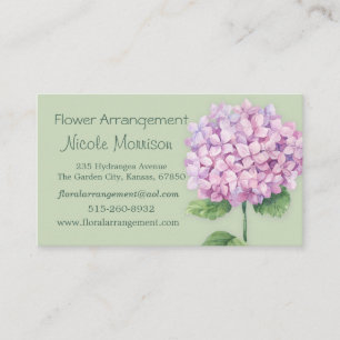 Tarjeta De Visita Flor rosada del Hydrangea de la acuarela