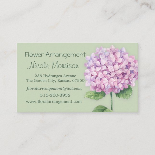 Tarjeta De Visita Flor rosada del Hydrangea de la acuarela (Anverso)