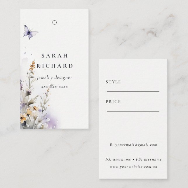 Tarjeta De Visita Flor silvestre amarillo Lilac Mariposa Simple Prec (Anverso / Reverso)