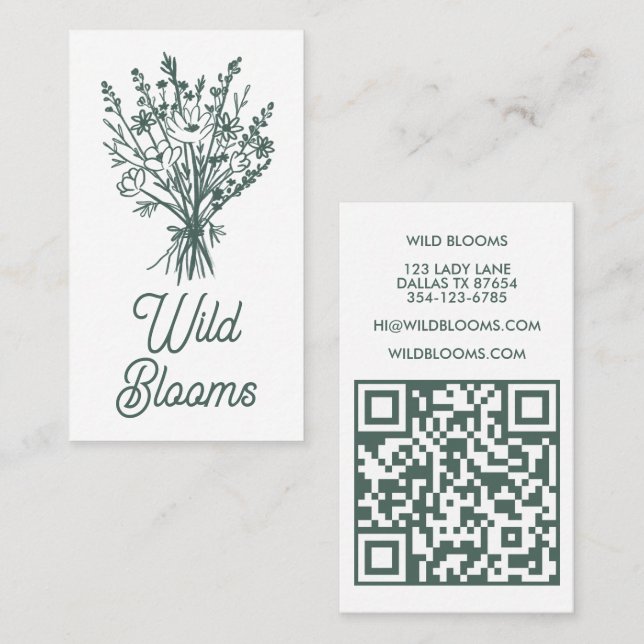 Tarjeta De Visita Flor silvestre Bouquet Rustic Mínimo Sage Floral Q (Anverso / Reverso)