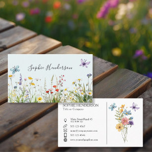 Tarjeta De Visita Flor silvestre de acuarela blanca azul pálido