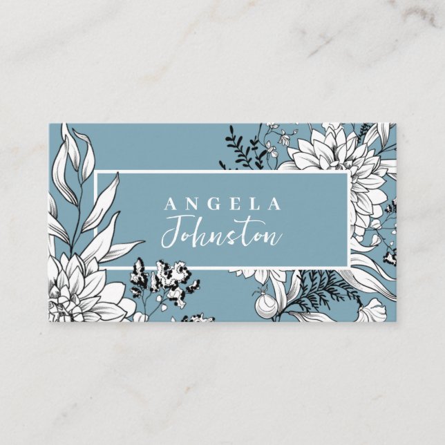 Tarjeta De Visita Flor silvestre floral moderna Blanco azul botánico (Anverso)