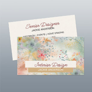 Tarjeta De Visita Flor silvestre Foliage Green Floral Watercolor